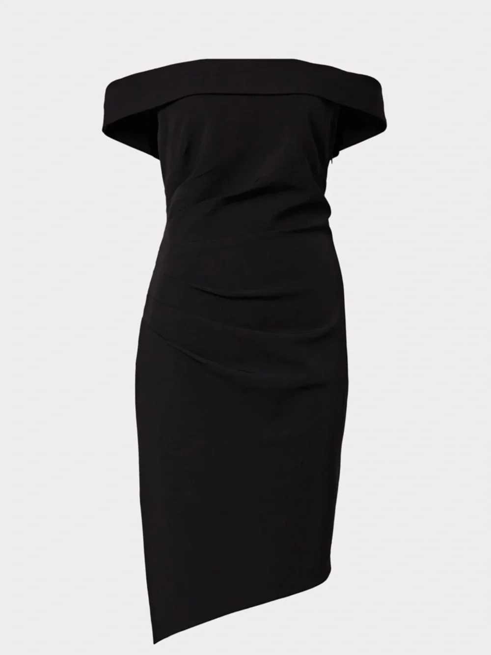 Milly Ally off Shoulder Cady Ruched Asymmetric Black One-Shoulder Cocktail Dress - Picture 2 of 12
